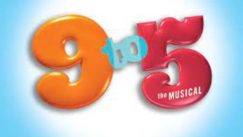 On a light blue background, we see "9 to 5" in colorful lettering. On the bottom of the 5 we see "The Musical" in white letters.